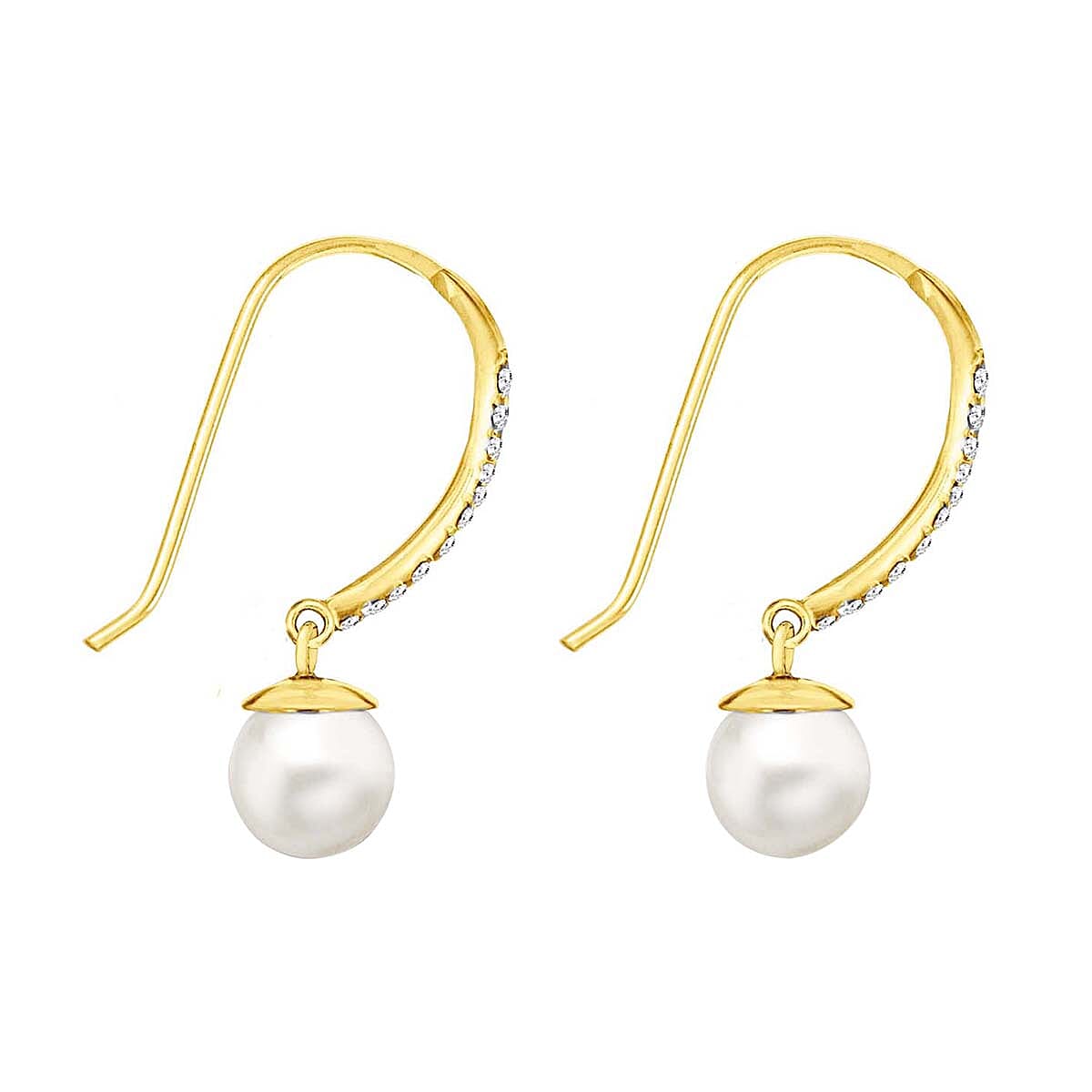9K Yellow Gold Cubic Zirconia and Freshwater Pearl 7mm x 25mm Drop Earrings 7078160 2