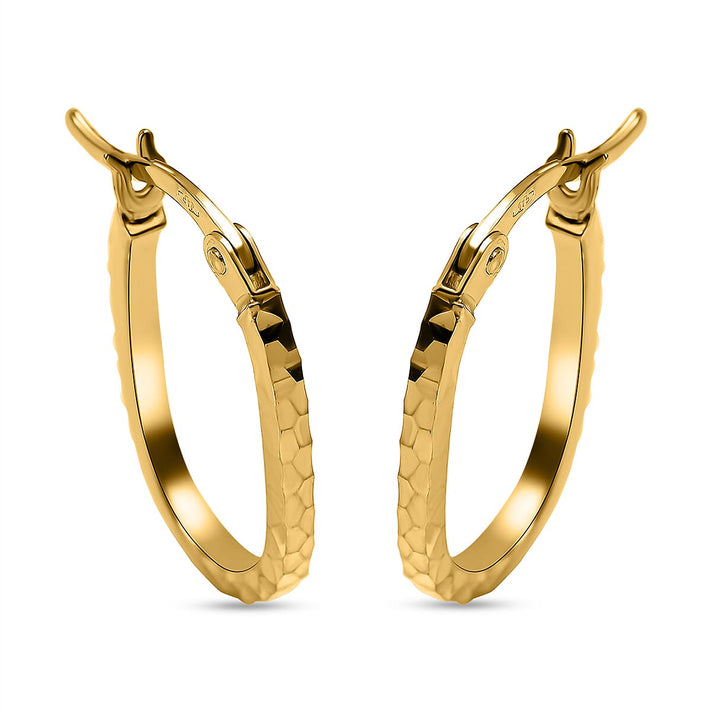 9K Yellow Gold Diamond Cut 10.5mm x 11mm Oval Hoop Earring 7254655 1