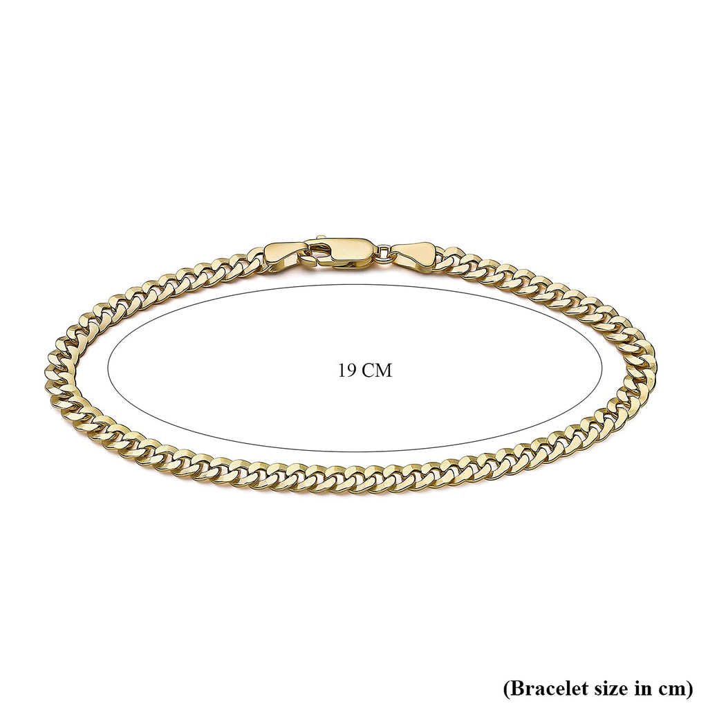 9K Yellow Gold Diamond Cut 4.5mm Round Link Curb Bracelet 7.5 Inch