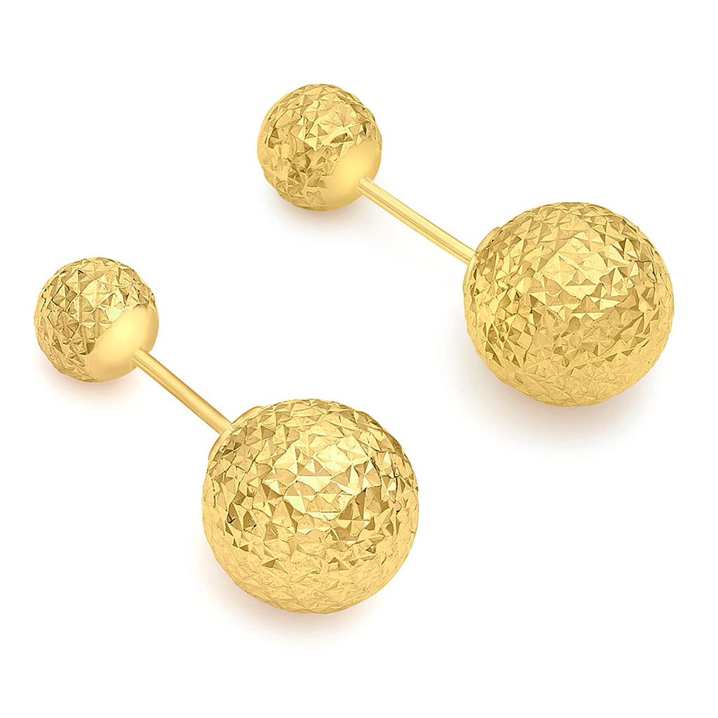 9K Yellow Gold Diamond Cut 6mm x 10mm Reversible Ball Stud Earrings