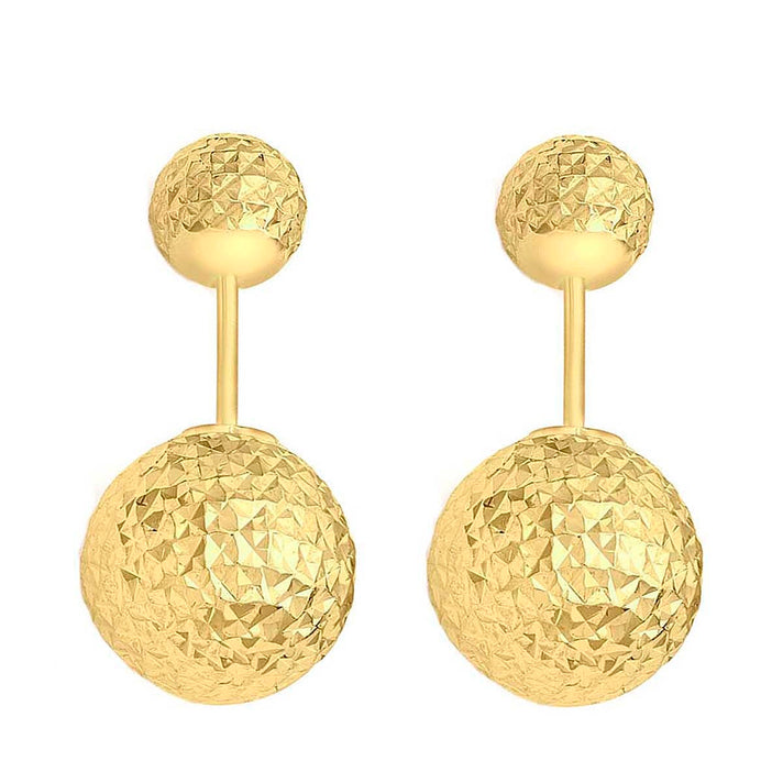 9K Yellow Gold Diamond Cut 6mm x 10mm Reversible Ball Stud Earrings 8894734 2