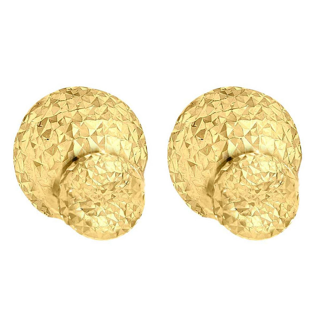 9K Yellow Gold Diamond Cut 6mm x 10mm Reversible Ball Stud Earrings