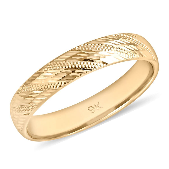 9K Yellow Gold Diamond-Cut Band Ring 8265634 1