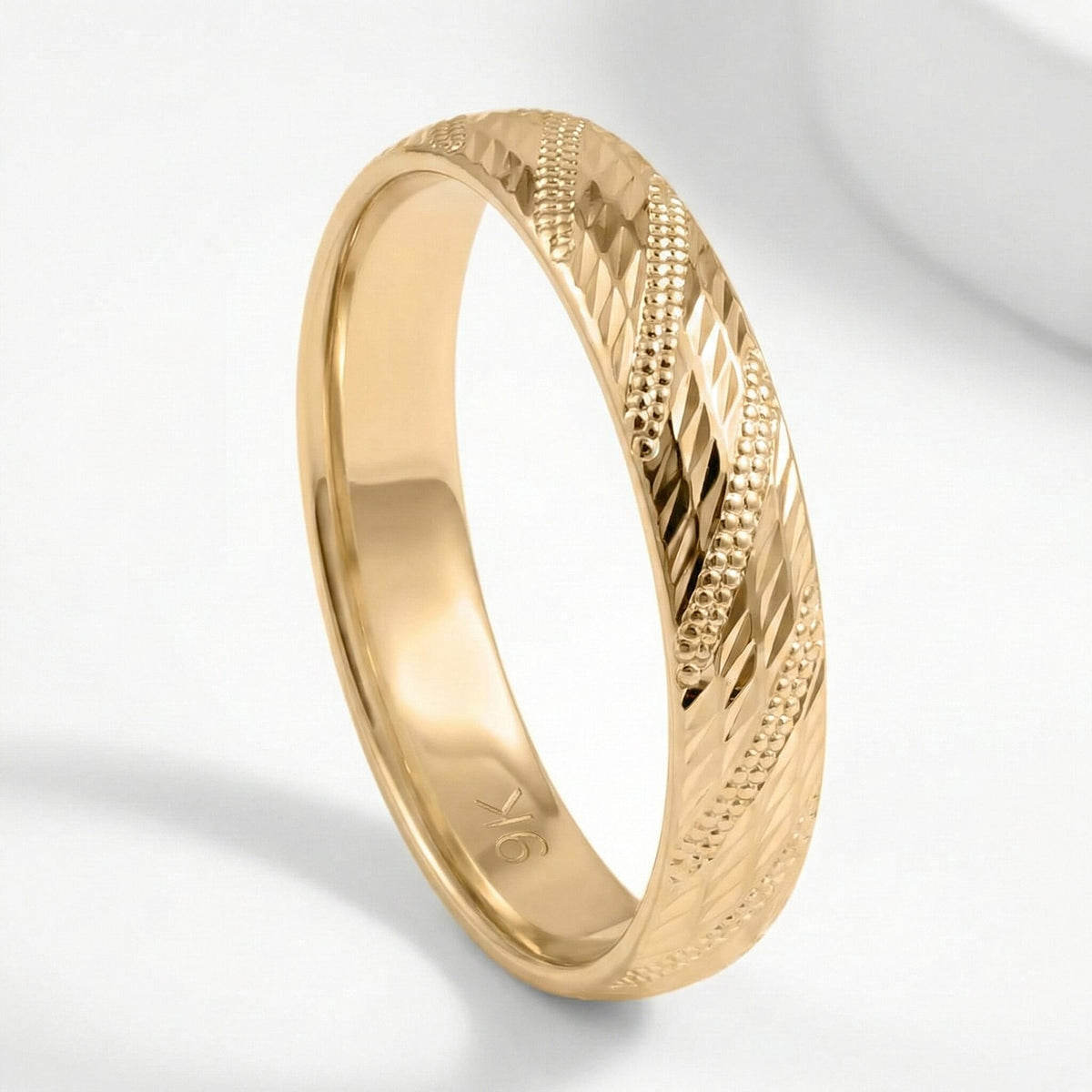 9K Yellow Gold Diamond-Cut Band Ring 8265634 3