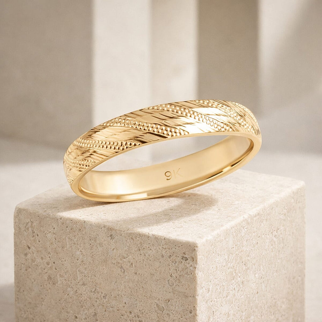 Royal Bali Collection - 9K Yellow Gold Diamond-Cut Wedding Band Ring