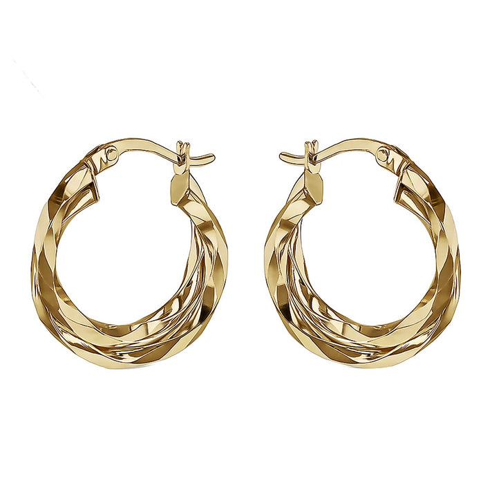 9K Yellow Gold Diamond Cut Double Twist Creole Earrings 7190118 1