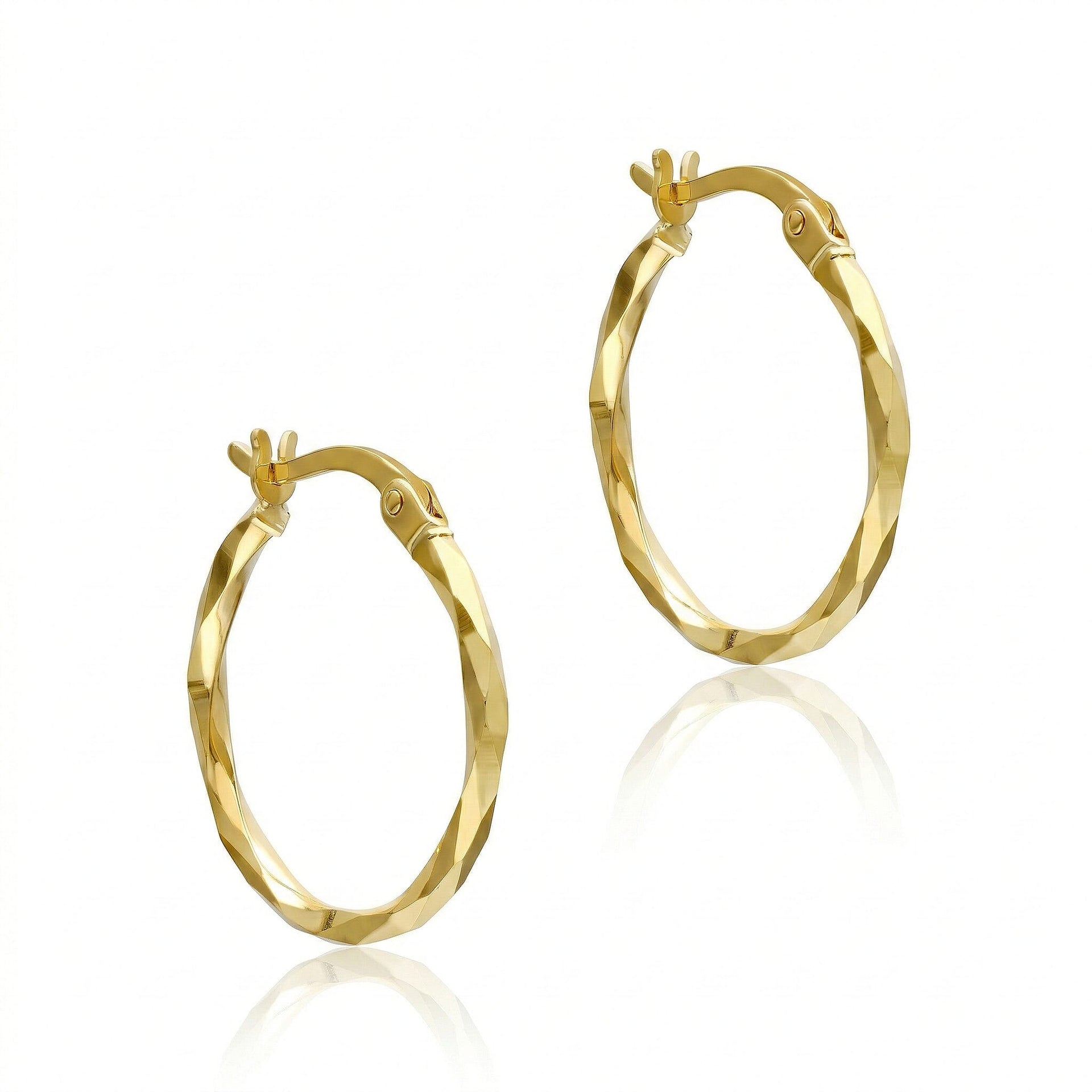 9K Yellow Gold Diamond Cut Faceted 2mm x 20mm Creole Earrings 7337774 0