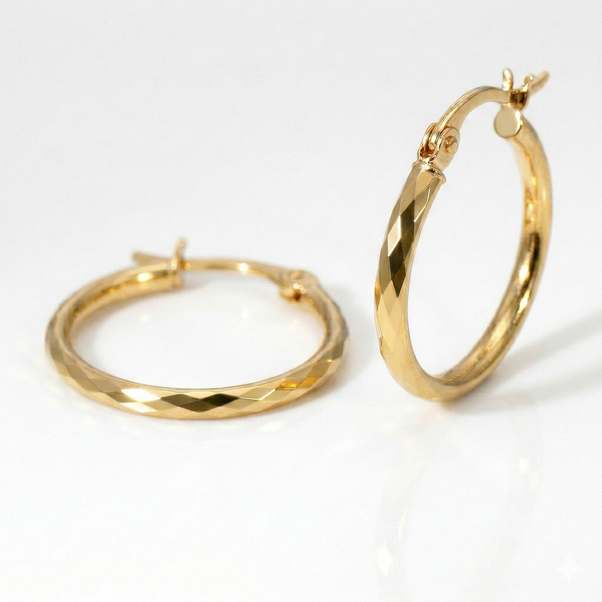 9K Yellow Gold Diamond Cut Faceted 2mm x 20mm Creole Earrings 7337774 4