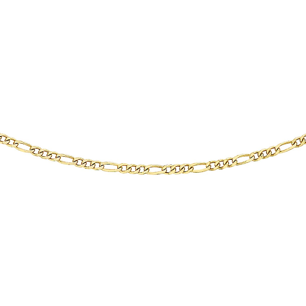 9K Yellow Gold Diamond Cut Figaro Chain 24 Inch