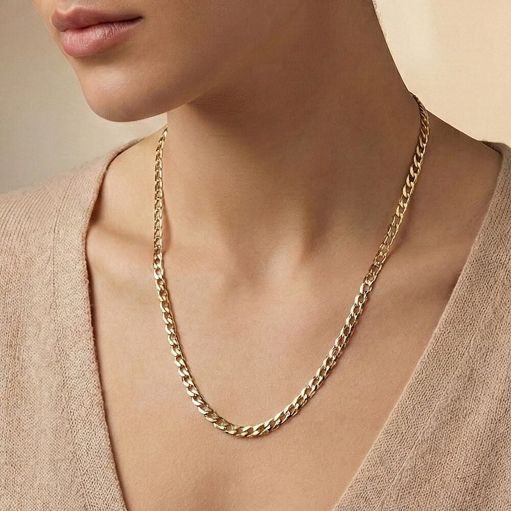 9K Yellow Gold Diamond Cut Flat Curb Chain 22 Inch 7190356 1