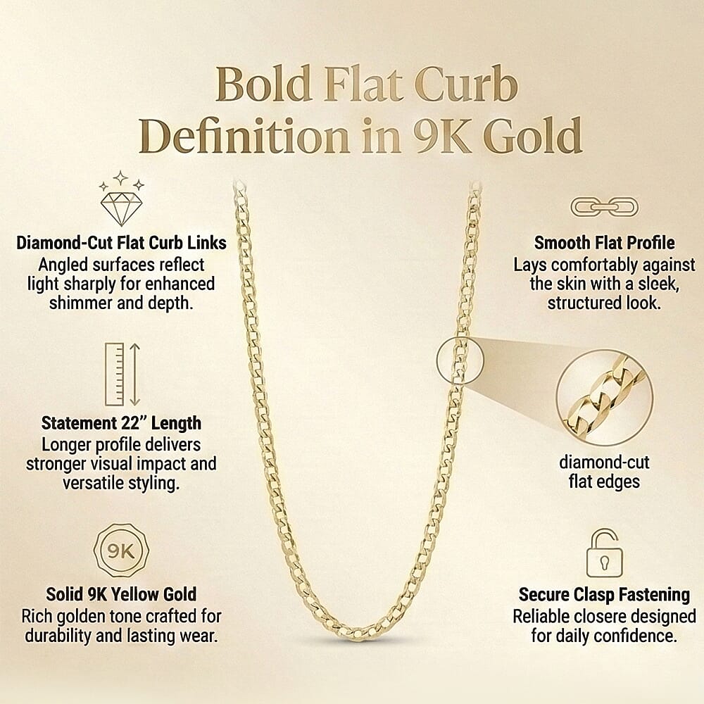 9K Yellow Gold Diamond Cut Flat Curb Chain 22 Inch 7190356 5