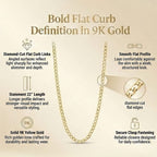 9K Yellow Gold Diamond Cut Flat Curb Chain 22 Inch