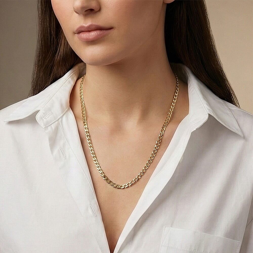 9K Yellow Gold Diamond Cut Flat Curb Chain 22 Inch 7190356 6