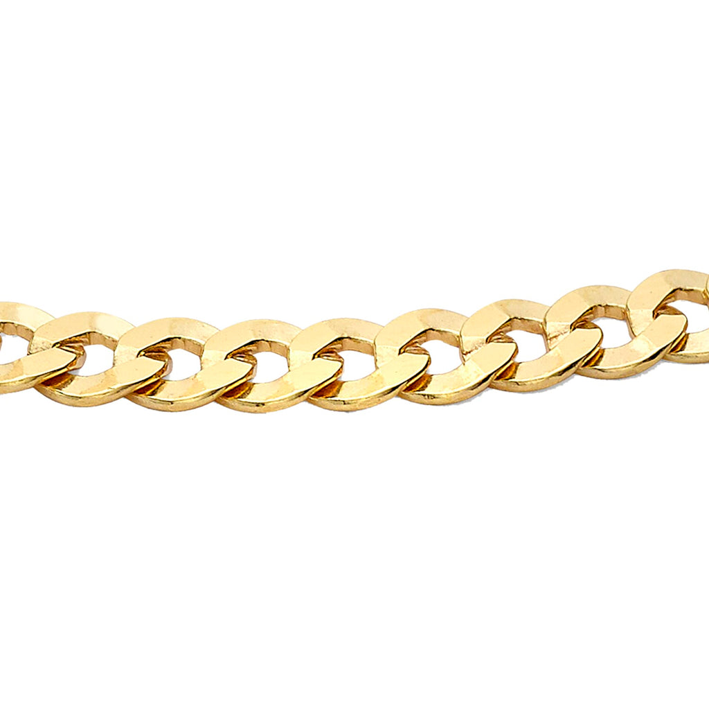 9K Yellow Gold Diamond Cut Flat Curb Chain Bracelet 7.5 Inch