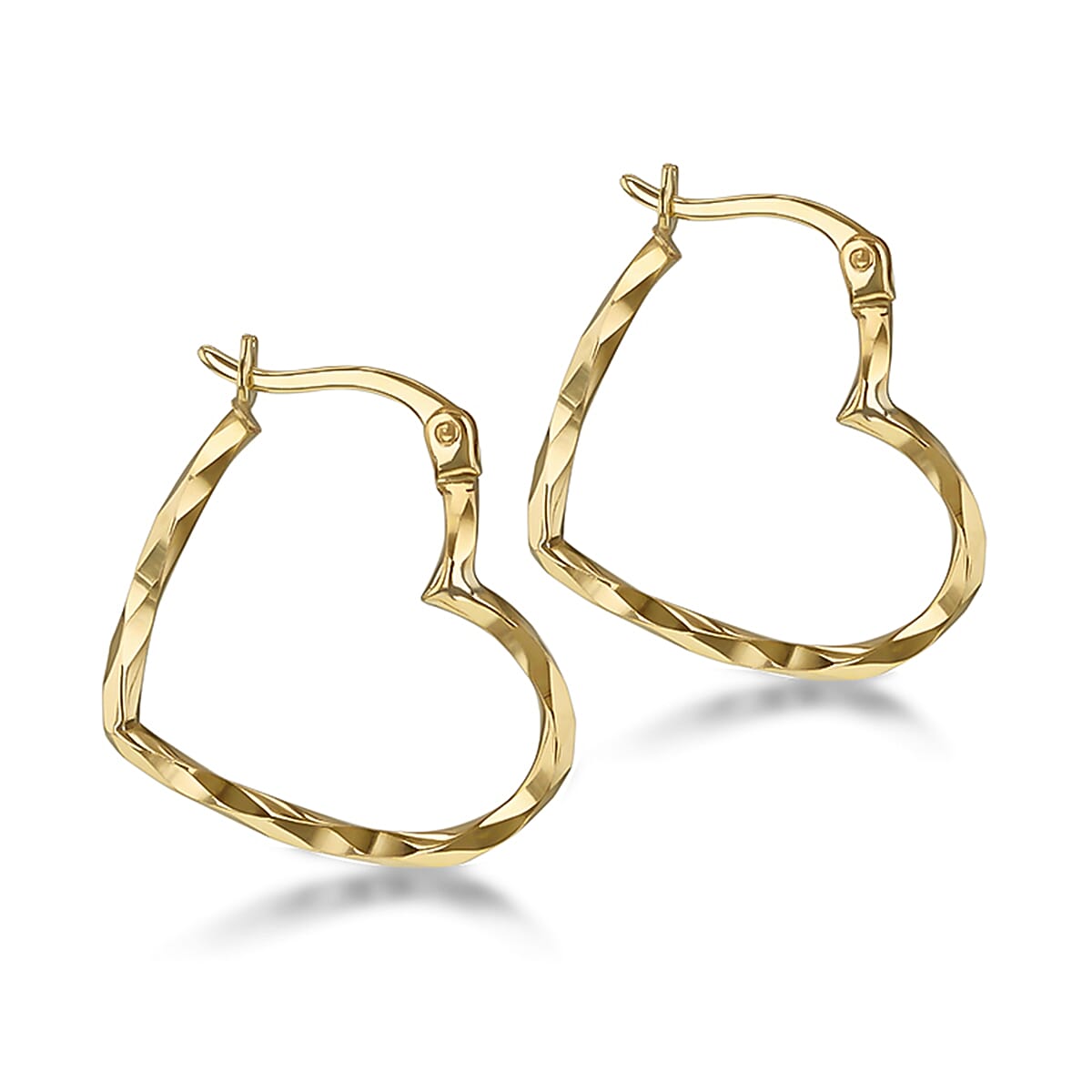9K Yellow Gold Diamond Cut Heart Hoop Earrings 7190120 0