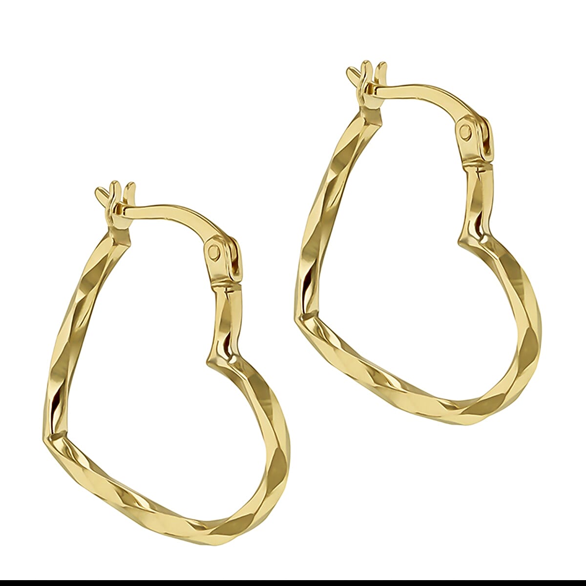 9K Yellow Gold Diamond Cut Heart Hoop Earrings 7190120 1