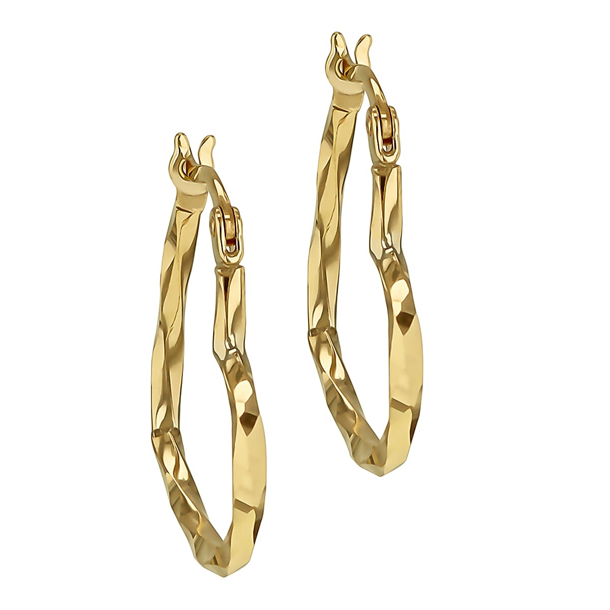 9K Yellow Gold Diamond Cut Heart Hoop Earrings 7190120 2