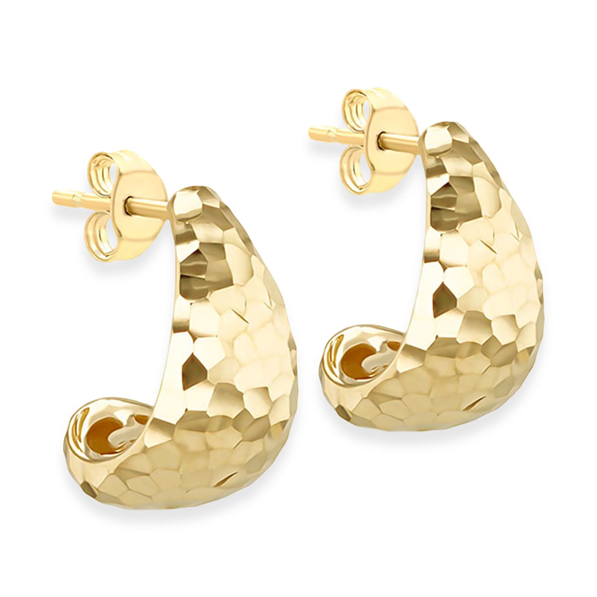 Hatton Garden Close Out Deal - 9K Yellow Gold Diamond Cut J Shape Stud Earring with Push Back 8114961 0