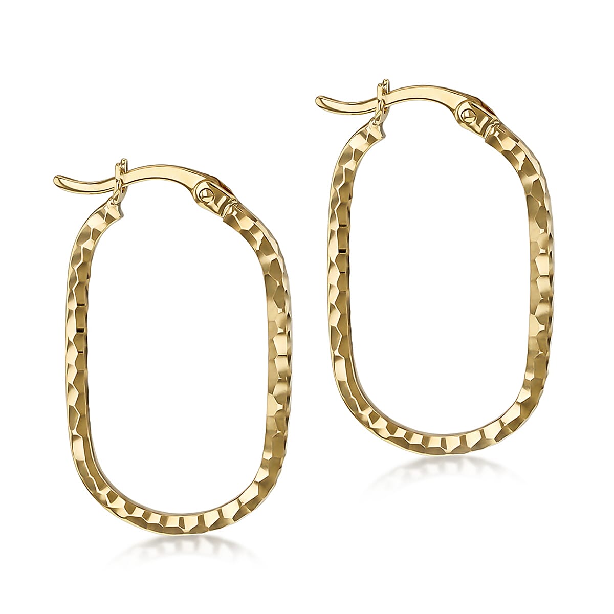 9K Yellow Gold Diamond Cut Oval Hoop Earrings 7190119 0