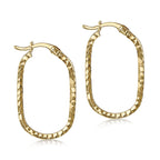 9K Yellow Gold Diamond Cut Oval Hoop Earrings