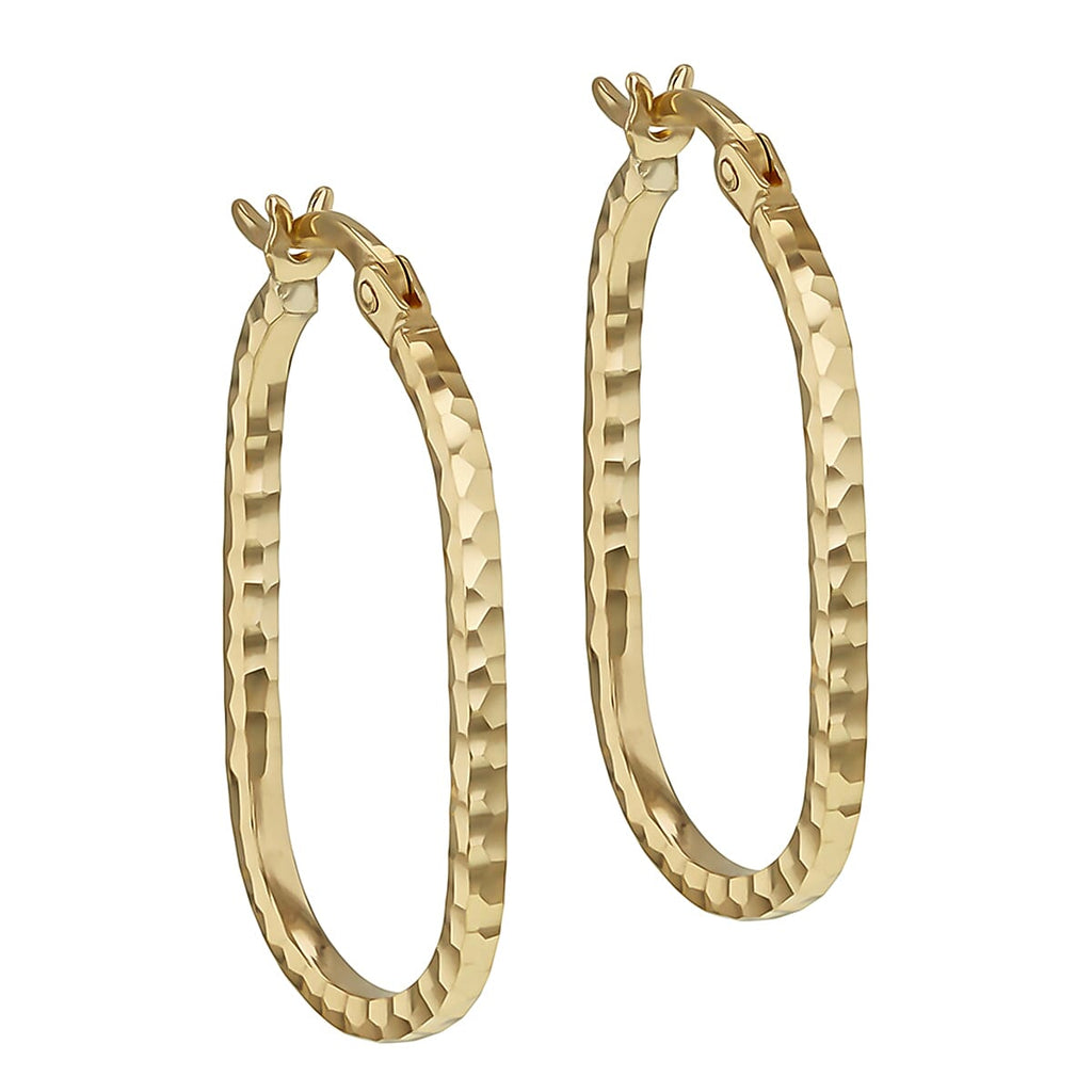 9K Yellow Gold Diamond Cut Oval Hoop Earrings