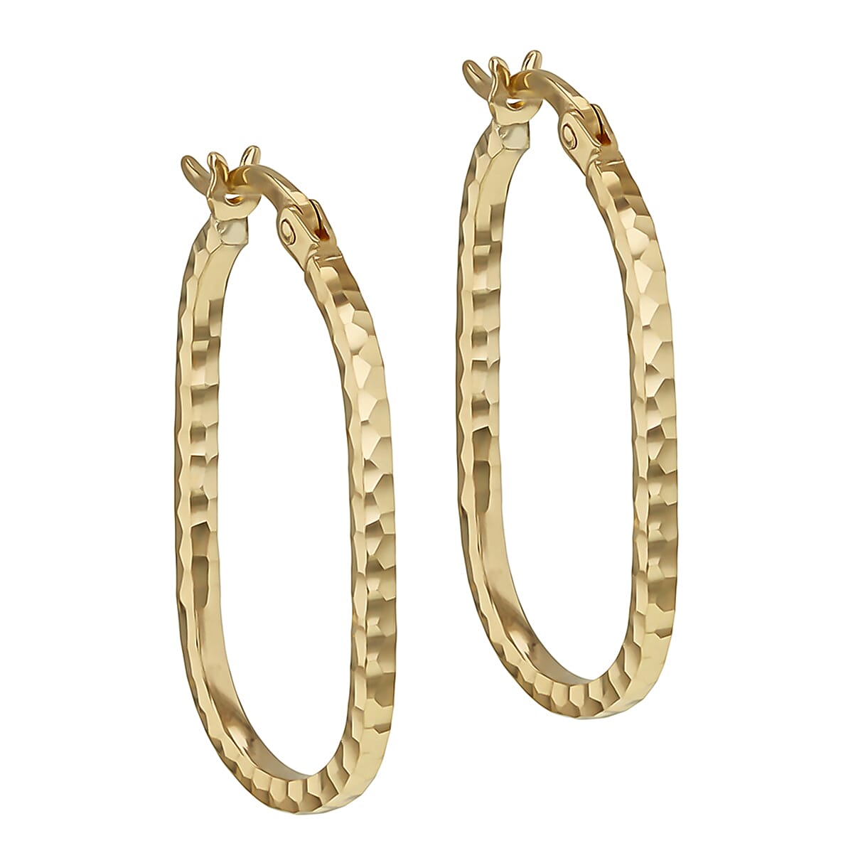 9K Yellow Gold Diamond Cut Oval Hoop Earrings 7190119 1