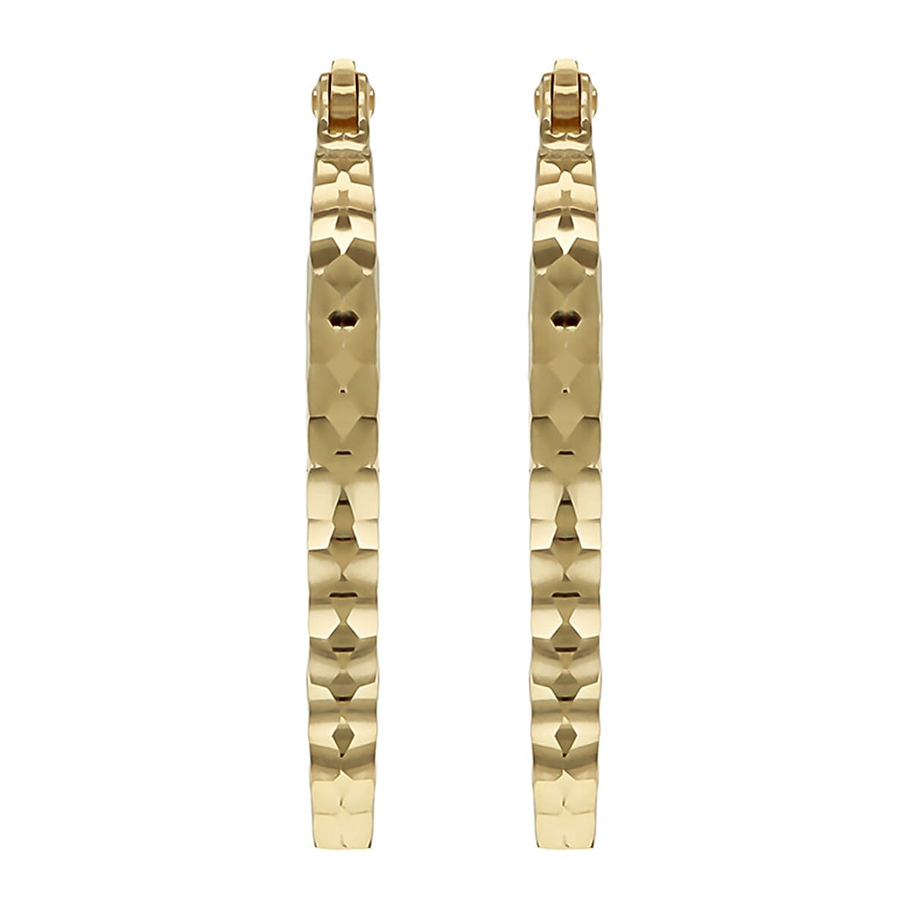 9K Yellow Gold Diamond Cut Oval Hoop Earrings