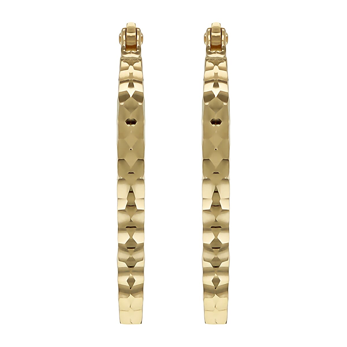 9K Yellow Gold Diamond Cut Oval Hoop Earrings 7190119 2