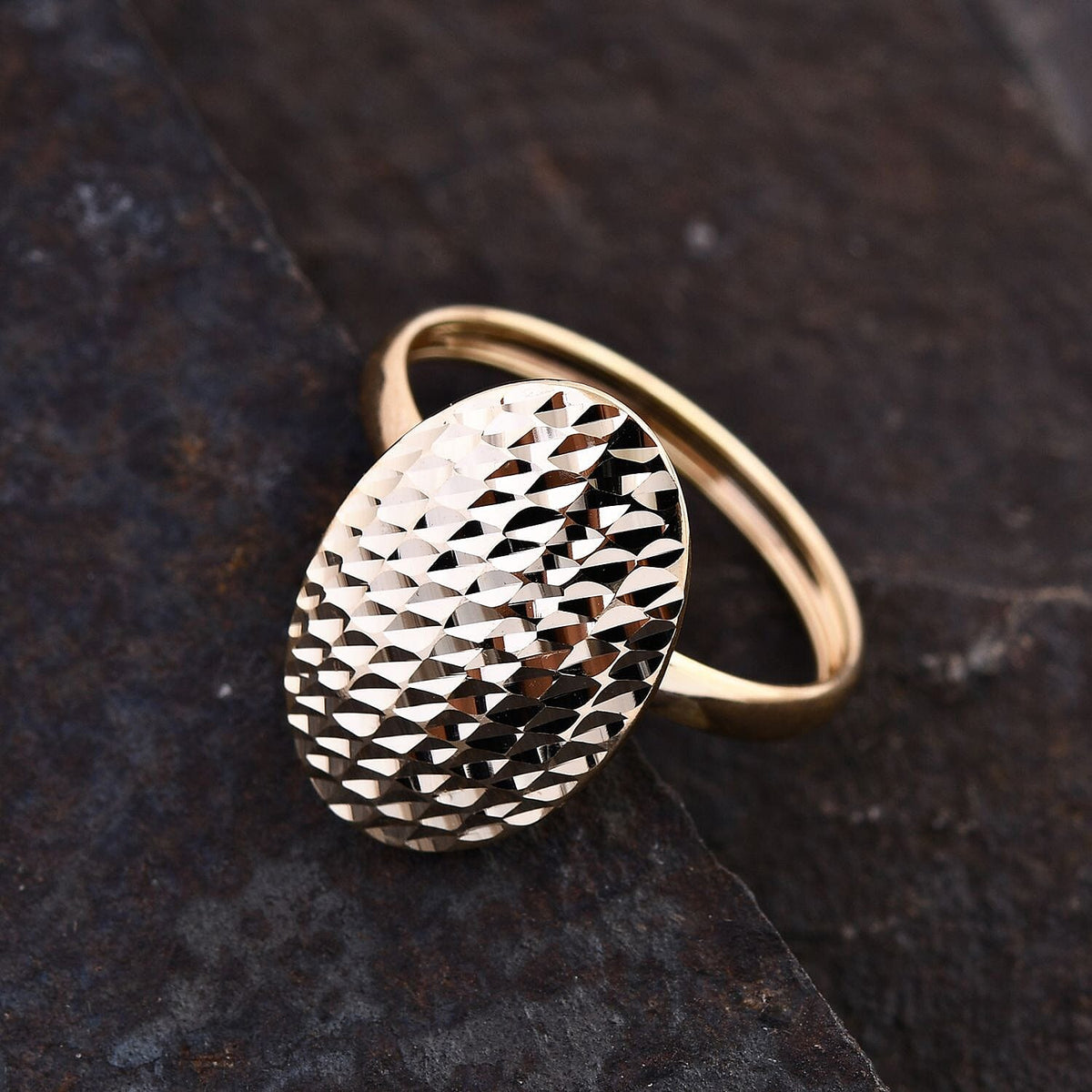 Closeout Deal- 9K Yellow Gold Diamond Cut Oval Ring 7649981 1