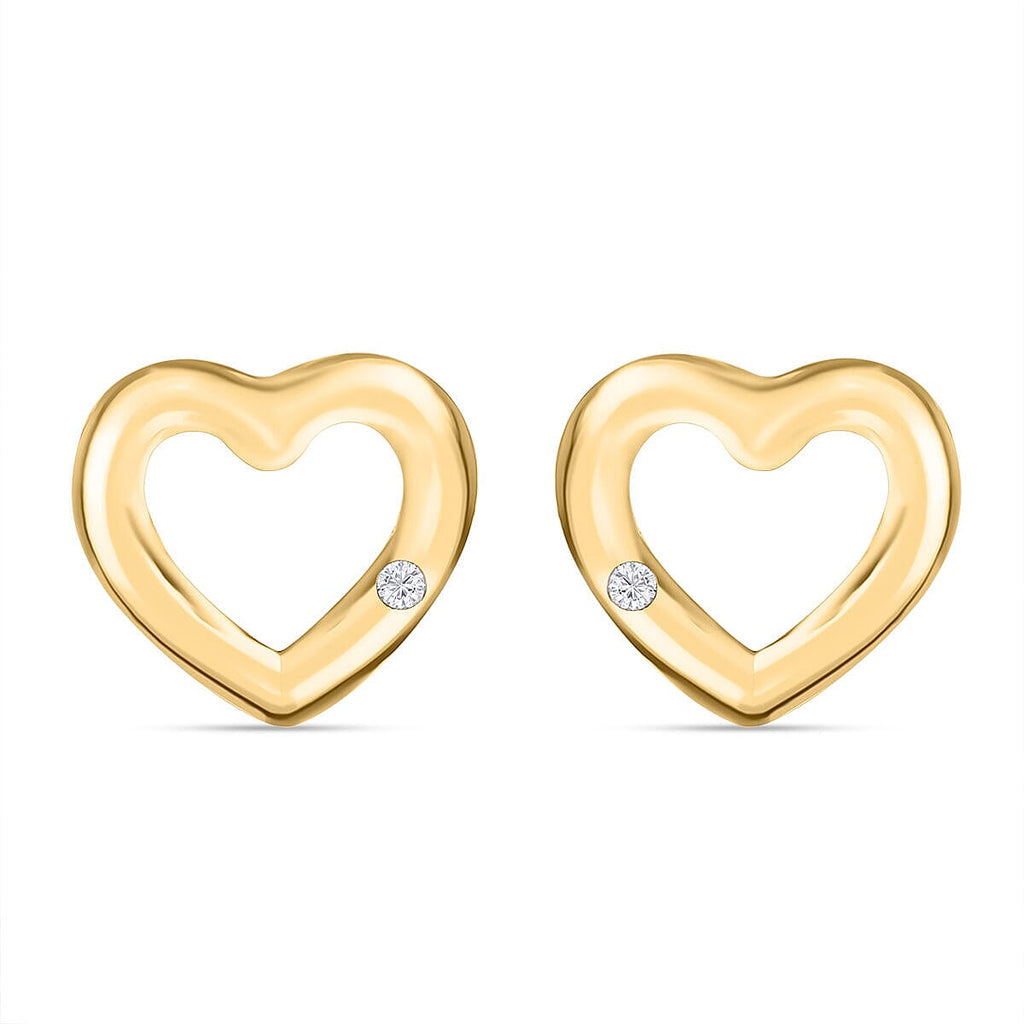 9K Yellow Gold Diamond Heart Push Post Earrings