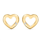 9K Yellow Gold Diamond Heart Push Post Earrings