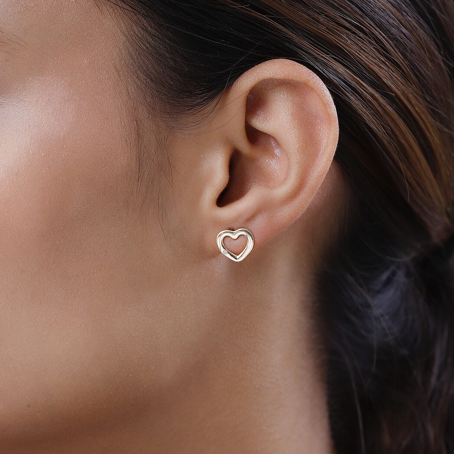9K Yellow Gold Diamond Heart Push Post Earrings 7364240 2