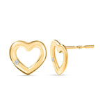 9K Yellow Gold Diamond Heart Push Post Earrings