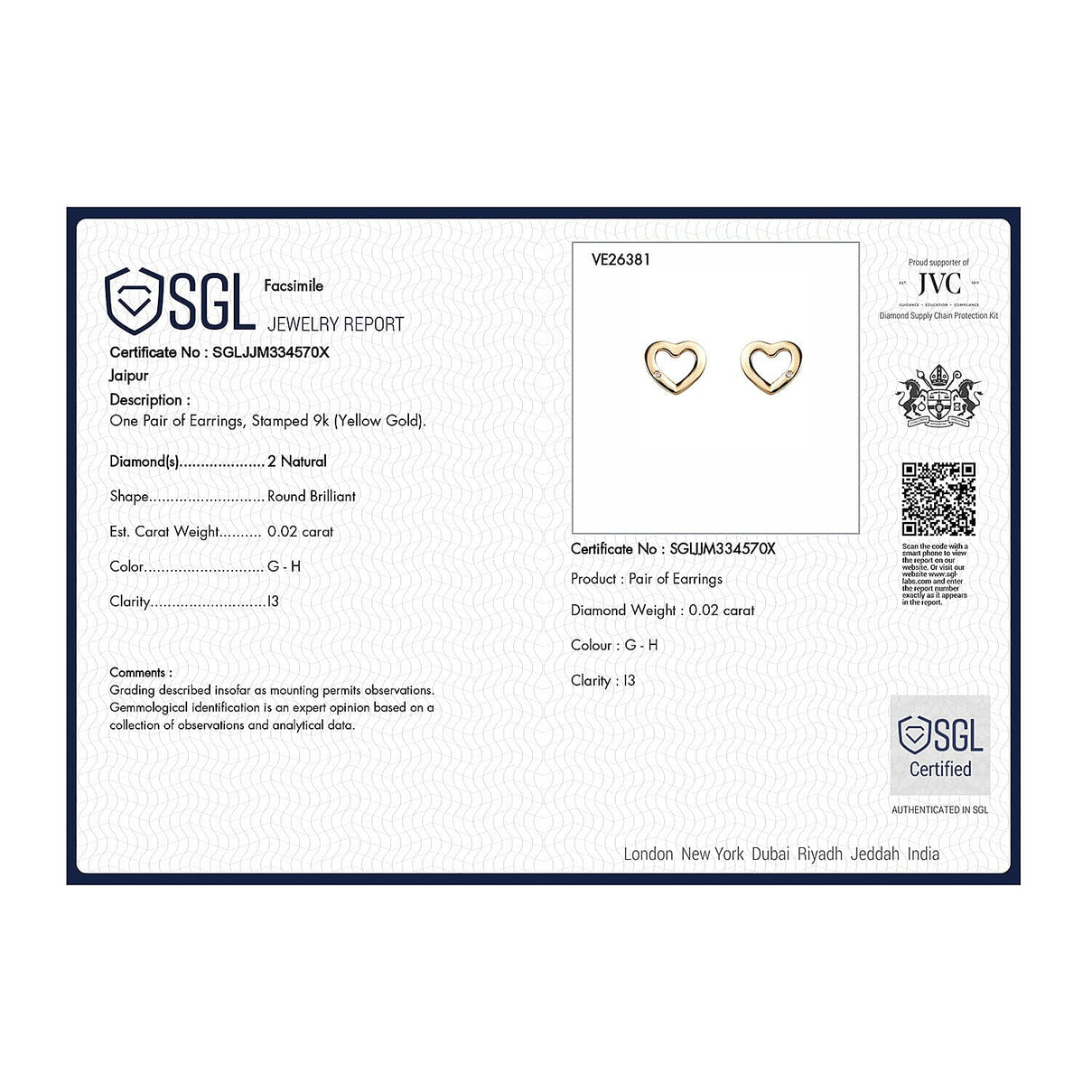 9K Yellow Gold Diamond Heart Push Post Earrings 7364240 5