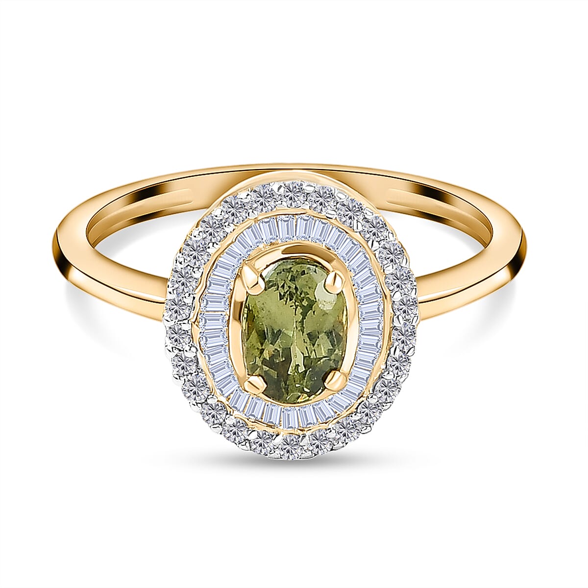 9K Yellow Gold Double Halo AA Demantoid Garnet Ring with Diamond 1.11 Ct. 8726324 0