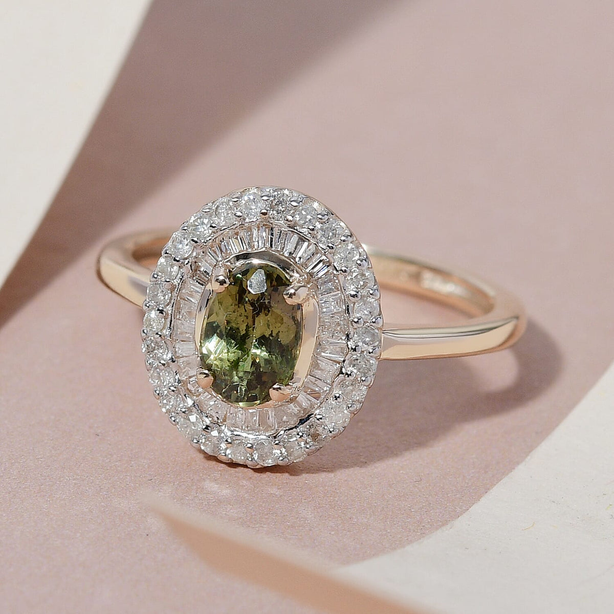 9K Yellow Gold Double Halo AA Demantoid Garnet Ring with Diamond 1.11 Ct. 8726324 1