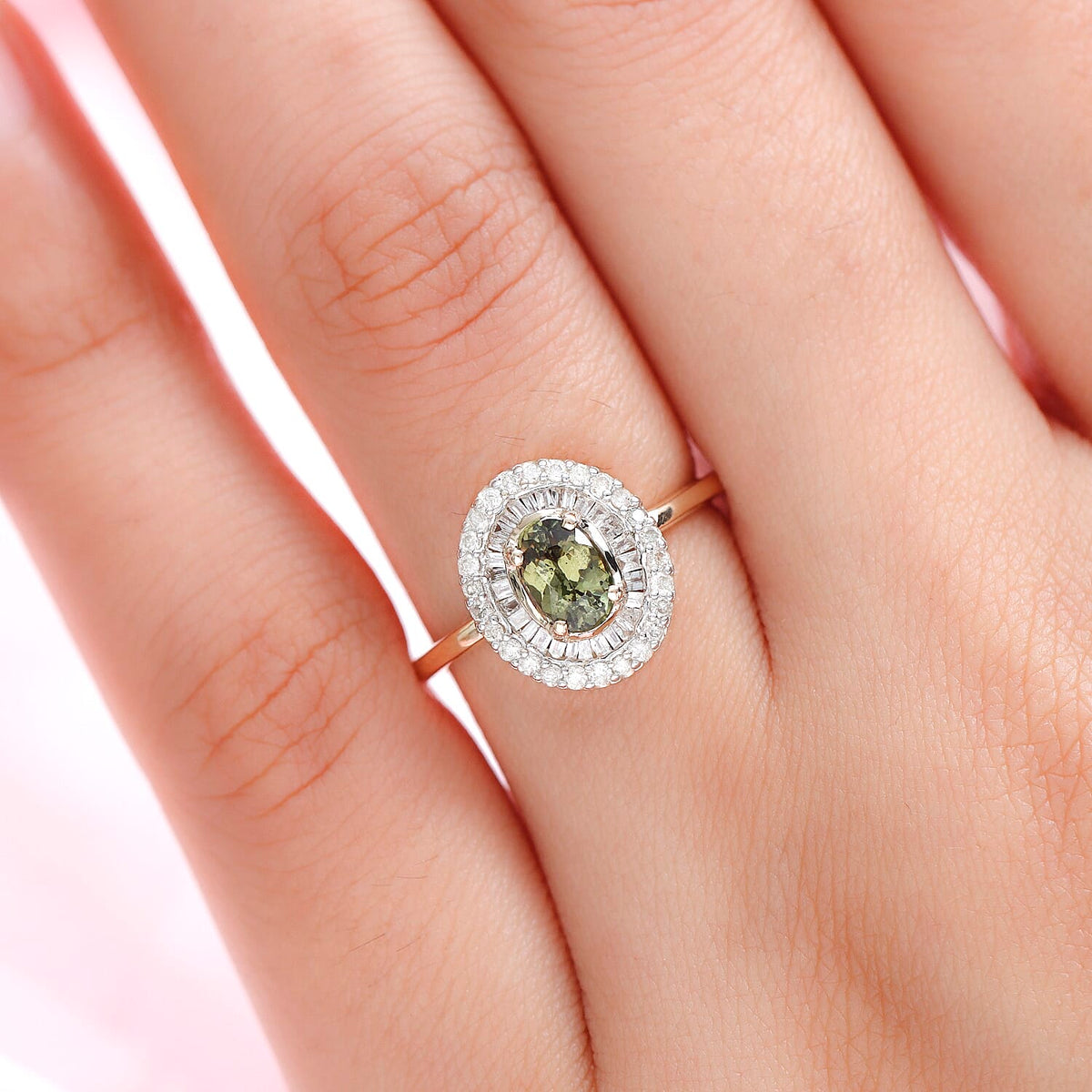 9K Yellow Gold Double Halo AA Demantoid Garnet Ring with Diamond 1.11 Ct. 8726324 2