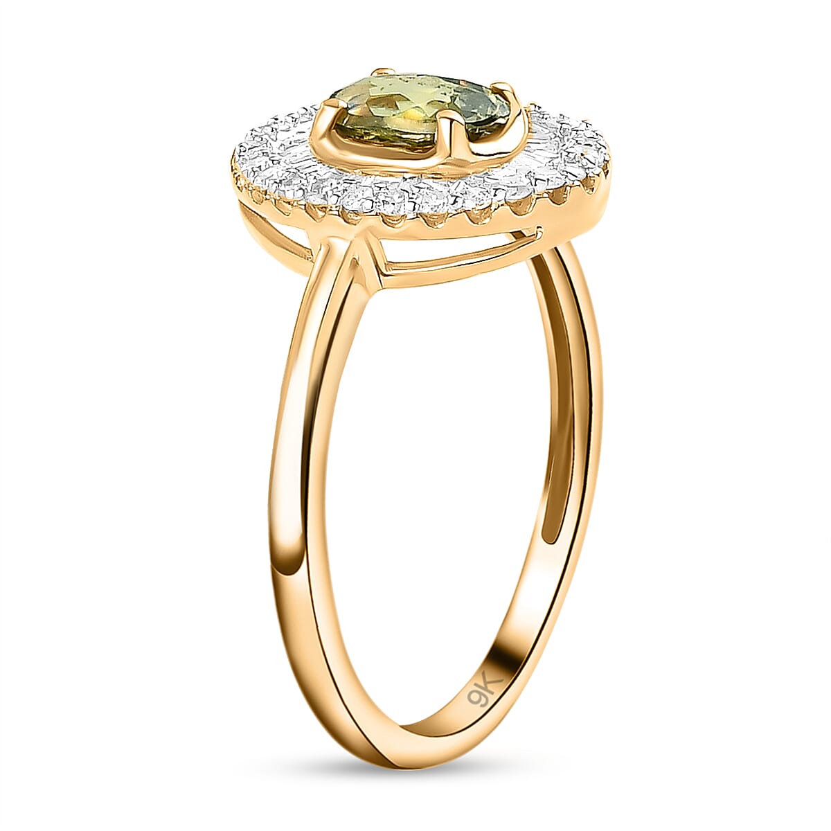 9K Yellow Gold Double Halo AA Demantoid Garnet Ring with Diamond 1.11 Ct. 8726324 3