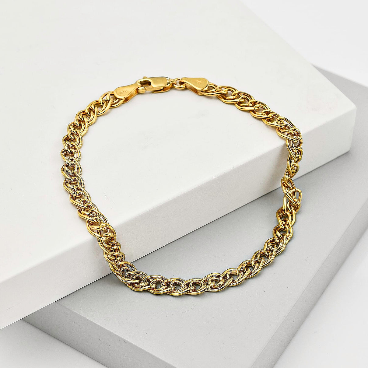 9K Yellow Gold Double Hollow Link Bracelet (Size - 7) 7762037 2