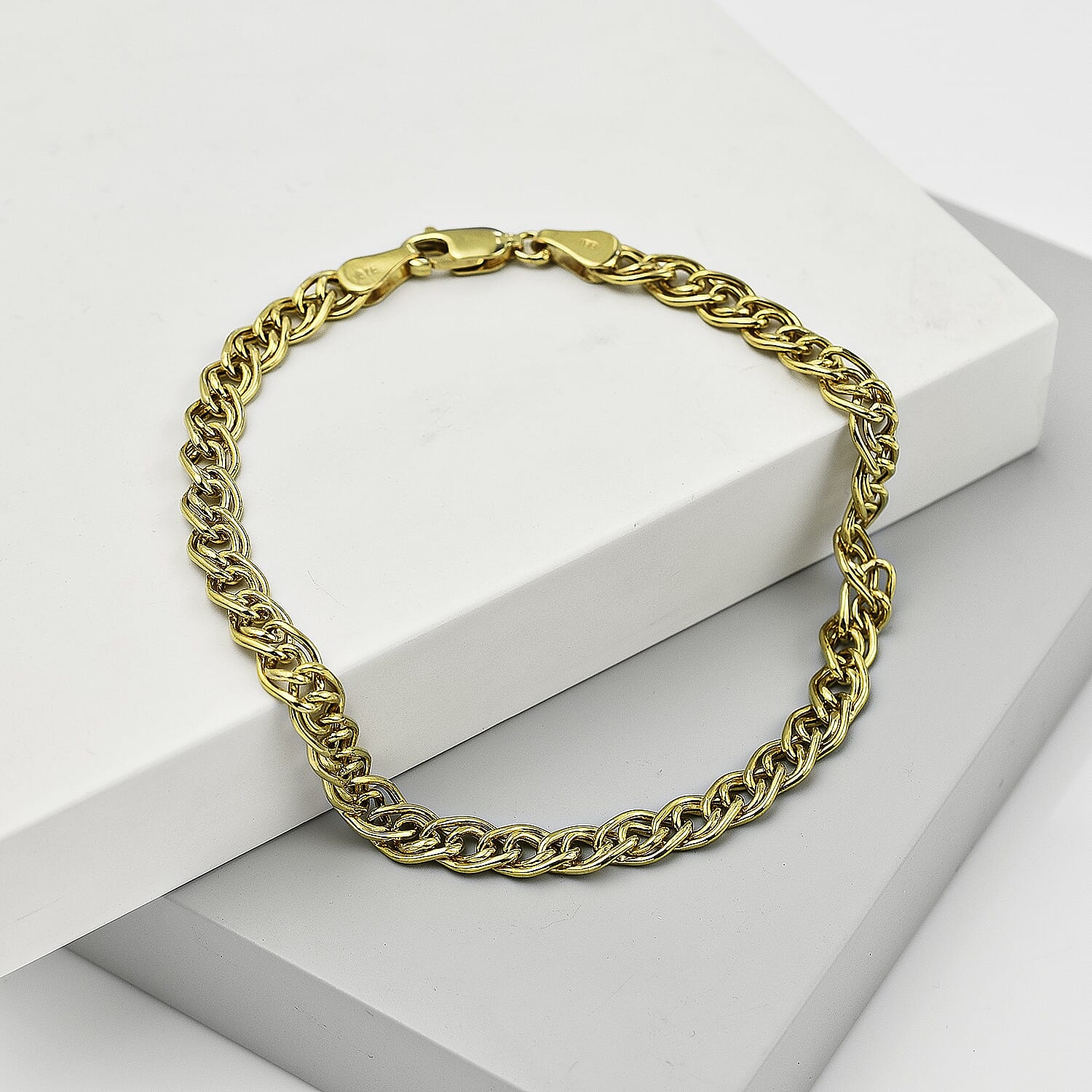 9K Yellow Gold Double Hollow Link Bracelet (Size - 7) 7762037 2