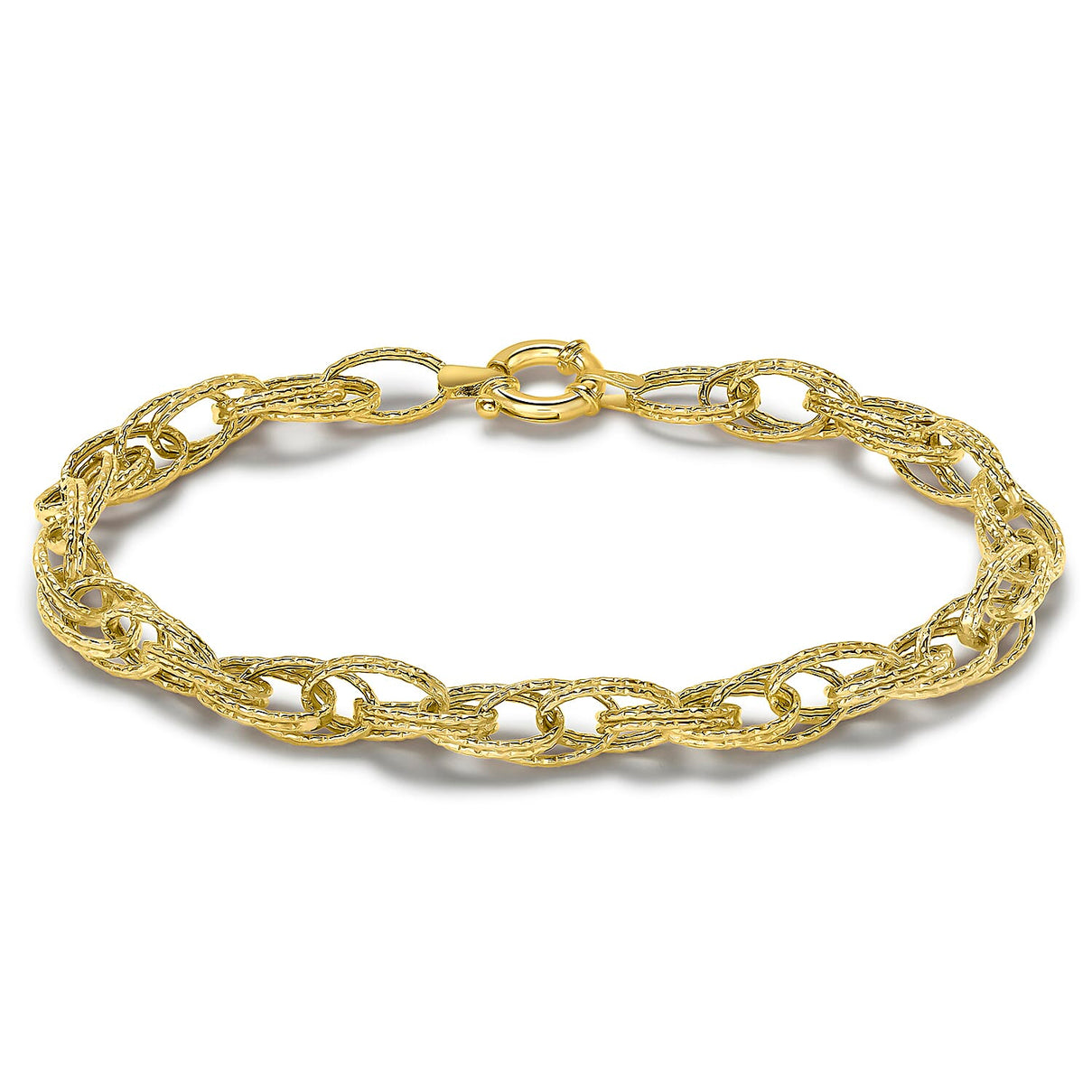 9K Yellow Gold Double Oval Textured Link Bracelet 7.5 Inch 8894680 0