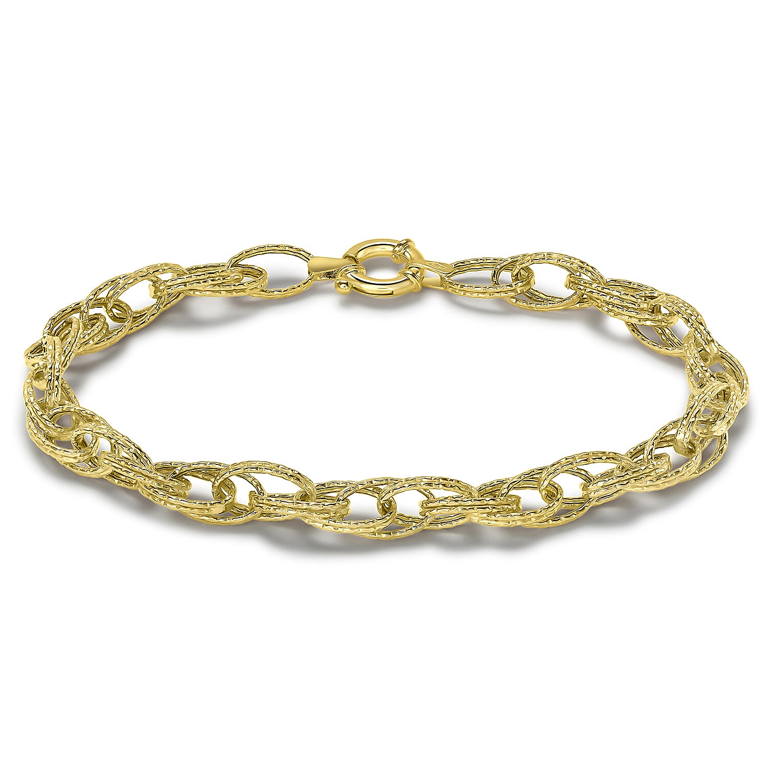 9K Yellow Gold Double Oval Textured Link Bracelet 7.5 Inch 8894680 0