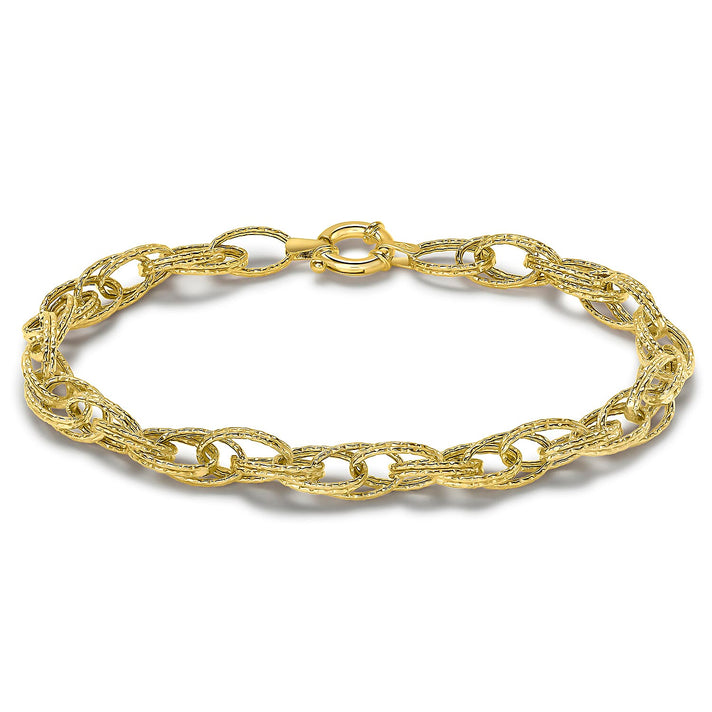 9K Yellow Gold Double Oval Textured Link Bracelet 7.5 Inch 8894680 1