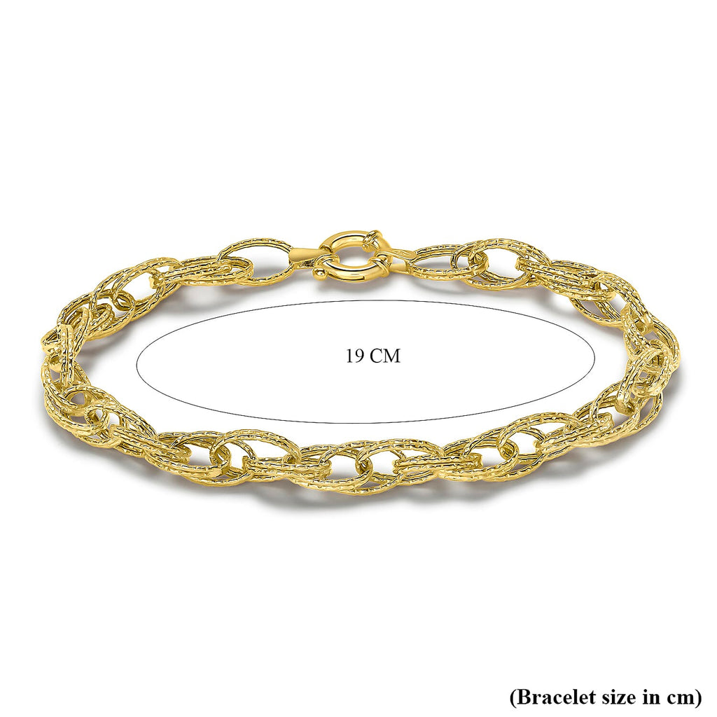 9K Yellow Gold Double Oval Textured Link Bracelet 7.5 Inch