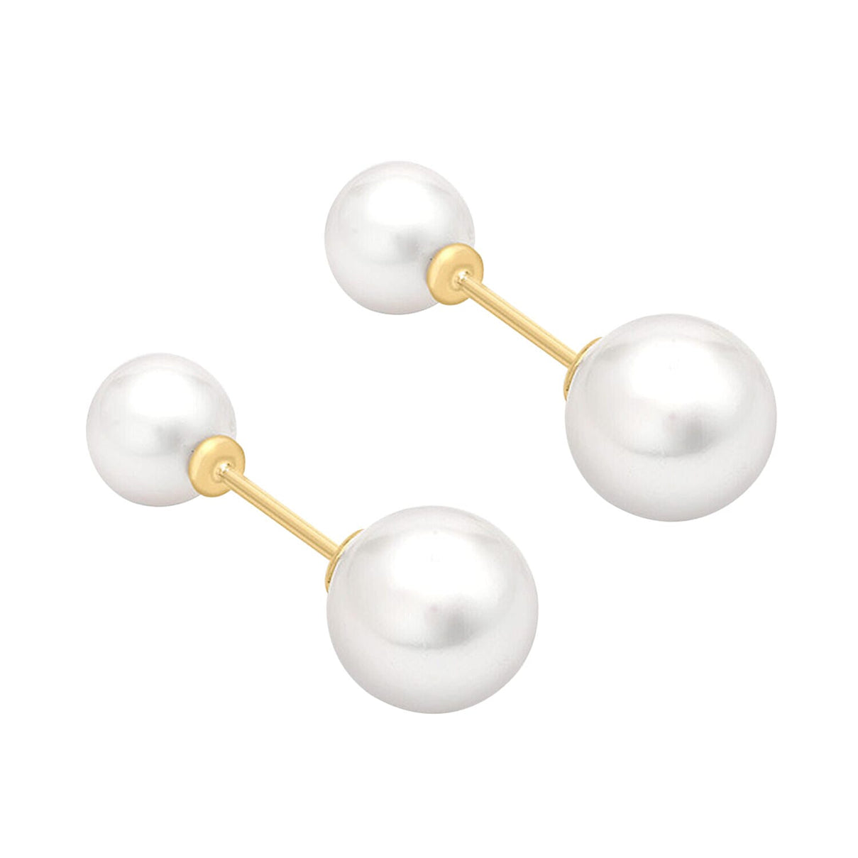 One Time Designer Closeout - 9K Yellow Gold Double Sided White Pearl Earrings 7364356 0