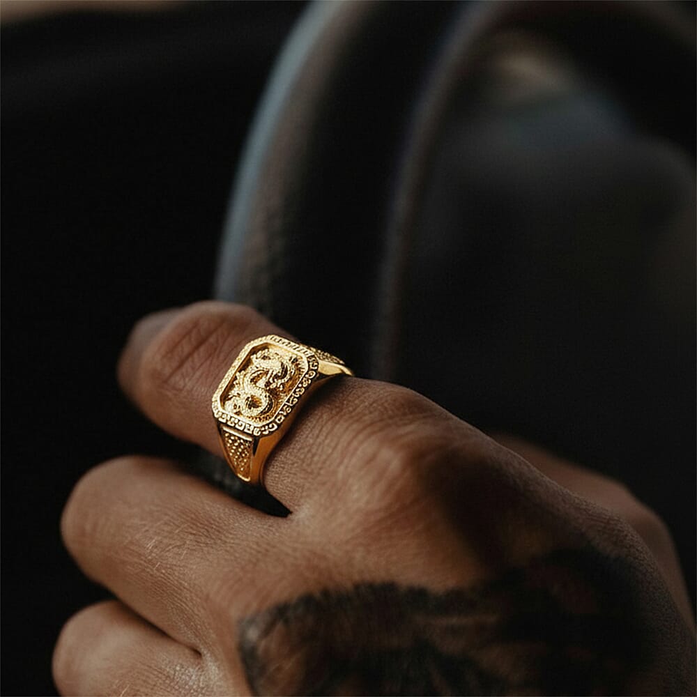 9K Yellow Gold Dragon Men's Ring V32512500 1
