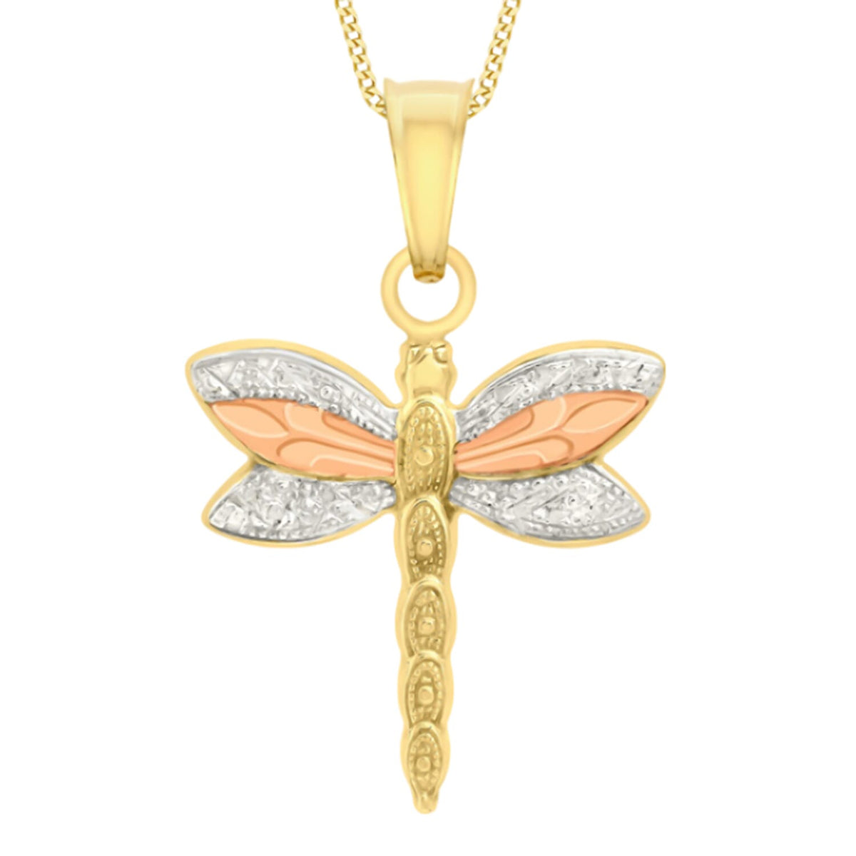 9K Tri Colour Rose Gold Dragonfly Pendant 8021767 0