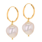 Hatton Garden Close Out - 9K Yellow Gold Baroque Pearl Earrings (Hoop Earring)