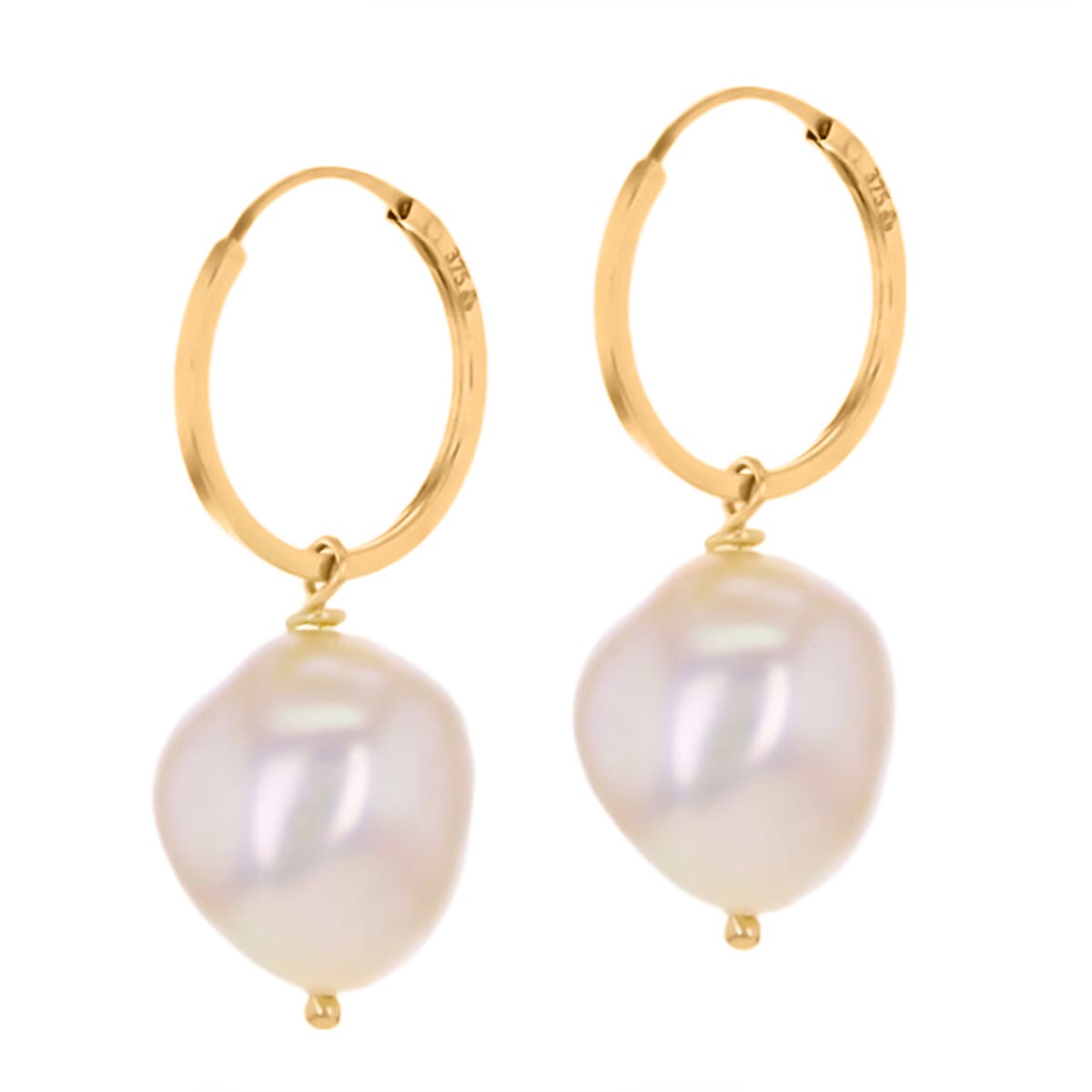Hatton Garden Close Out - 9K Yellow Gold Baroque Pearl Earrings (Hoop Earring) 7889821 0