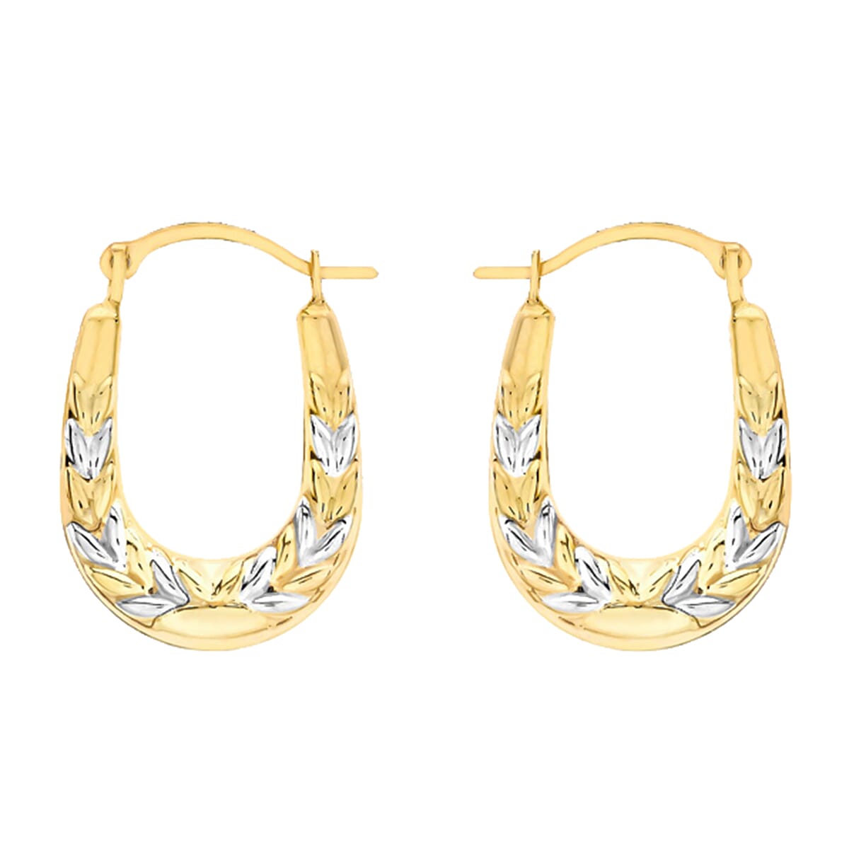 Hatton Garden Closeout - 9K Yellow &amp; White Gold Leaf Creole Earring with Clasp 8030243 0